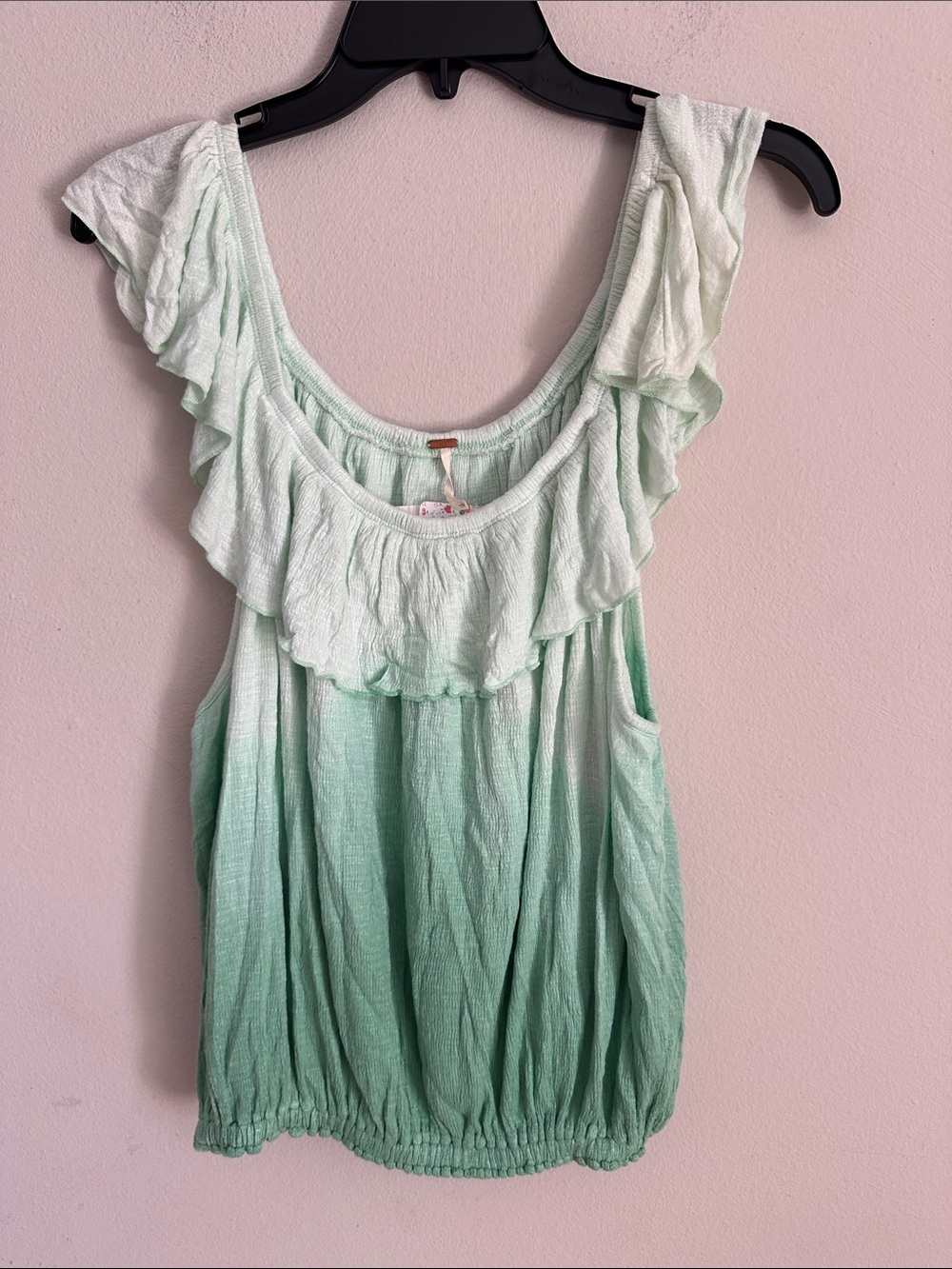Free People Mint Green Ombre Ruffle Top L